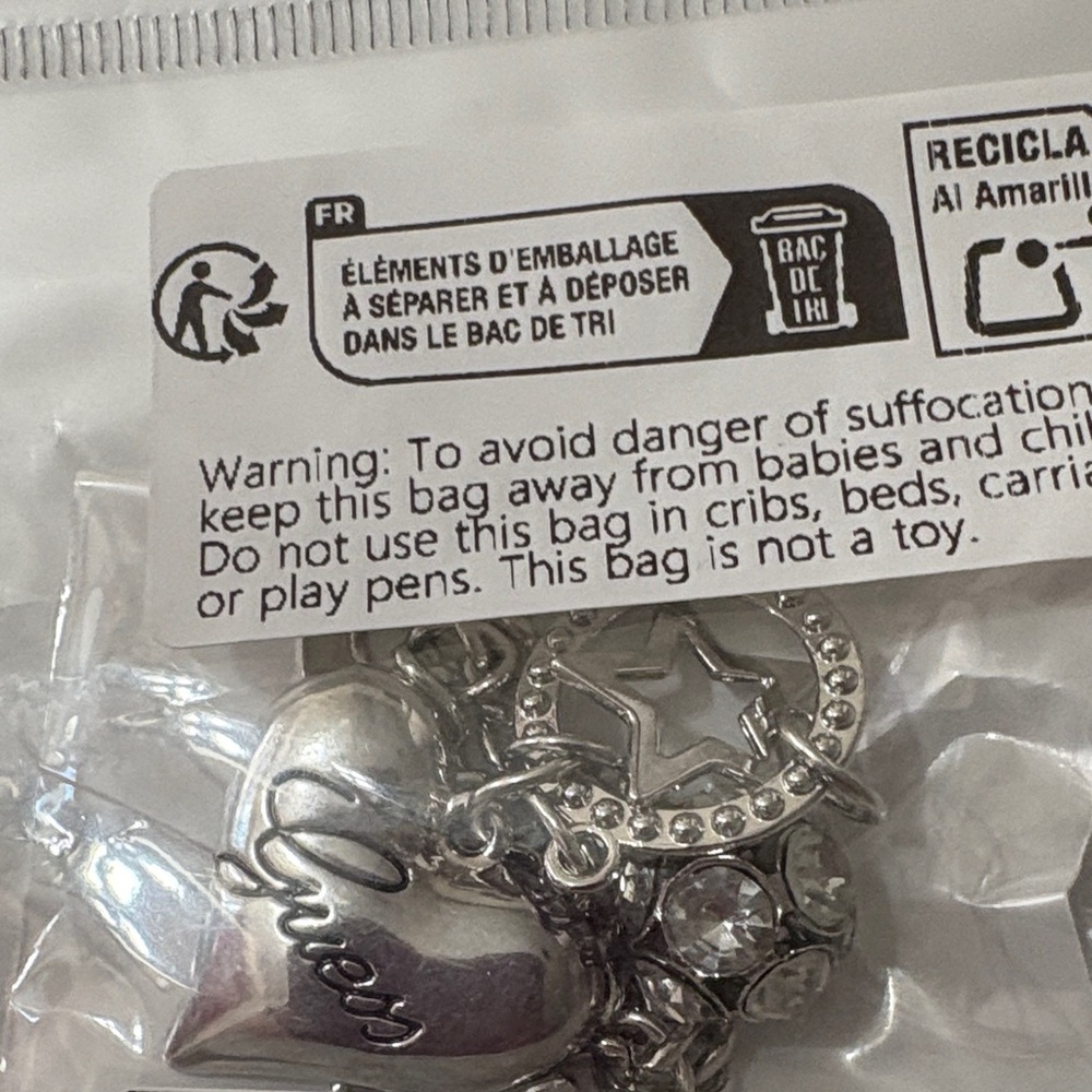 Guess Silver Heart Charm with Crystals